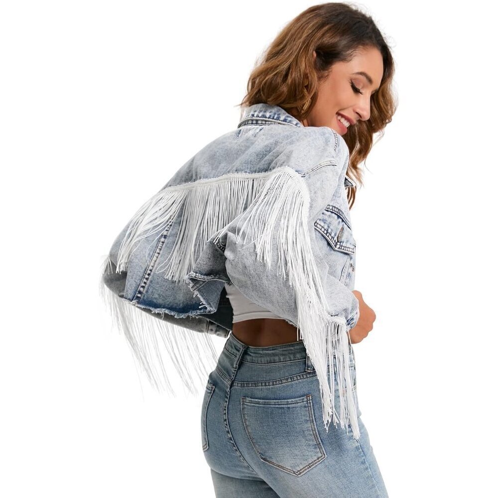 Womens Blue Oversized Vintage Denim Jacket Long Sleeve Boyfriend Casual Coat